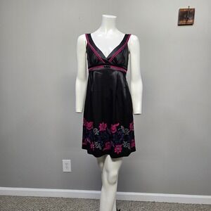 Vintage Y2K Guess Jeans Babydoll Slip Dress‎ Size 1 Mini Black Satin Velvet Bead